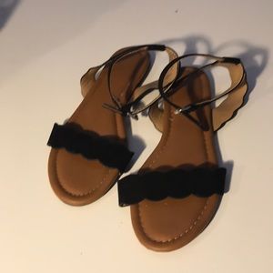 SOLD Black faux suede flat sandals